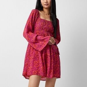 Simons Twik bell sleeve square neck pink and orange dress NWOT